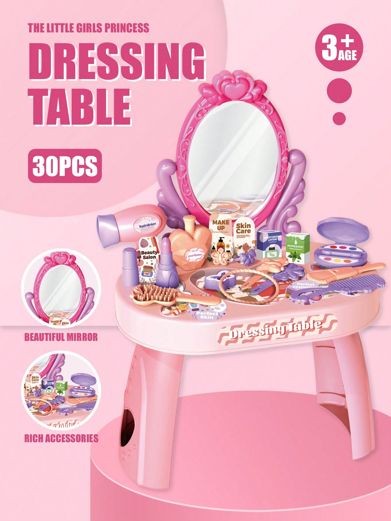 Beauty Makeup Desk - Kids Princess Vanity Dressing Table Toy