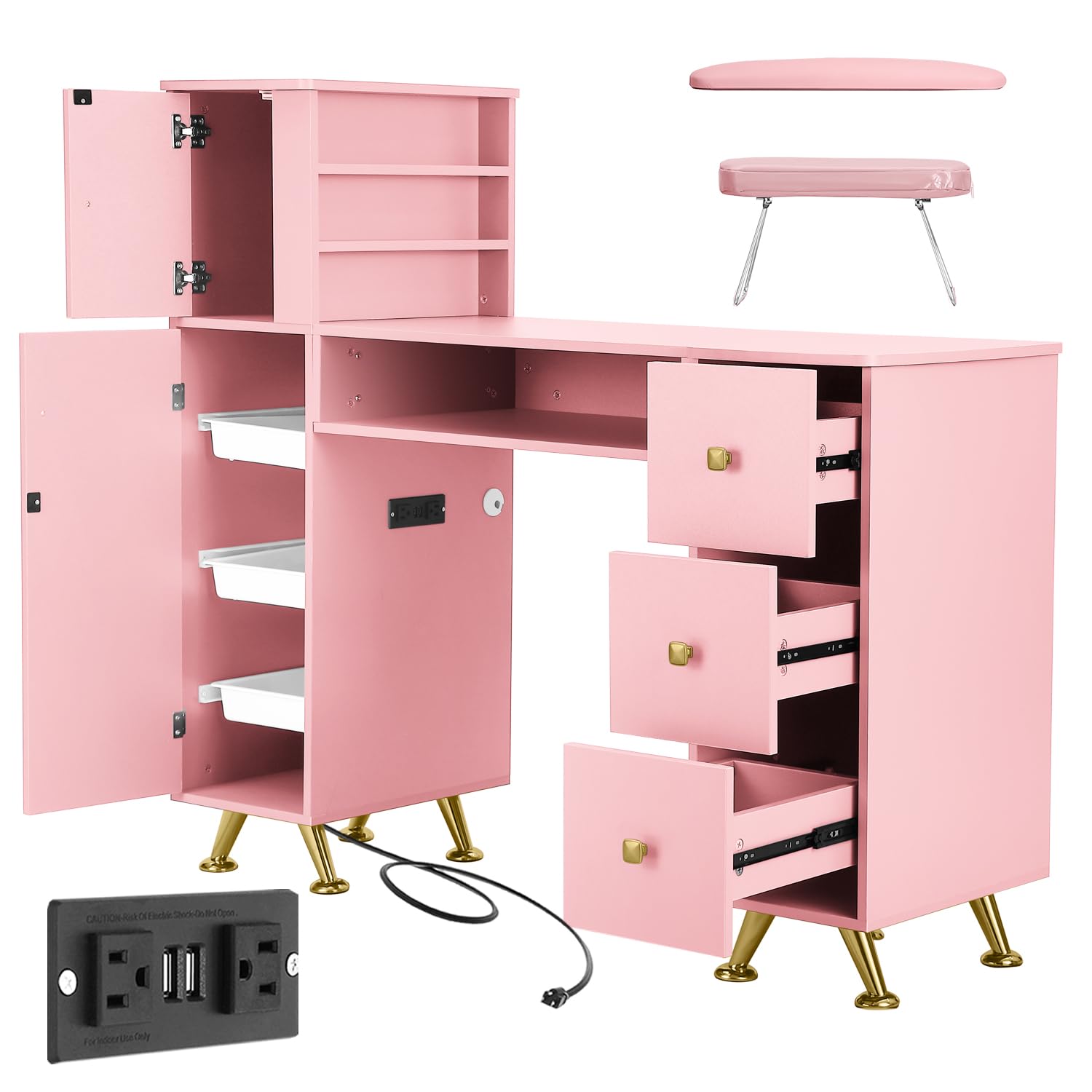 Pink Nail Table for Nail Tech, - Beauty Makeup Desk recension och pris