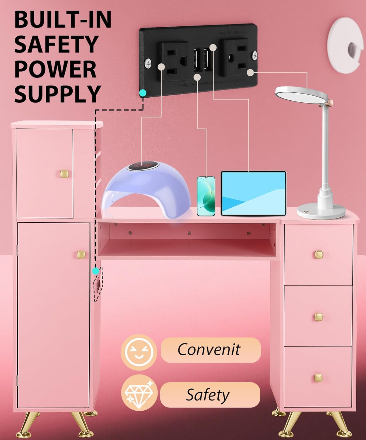Pink Nail Table for Nail Tech, - Beauty Makeup Desk recension och pris