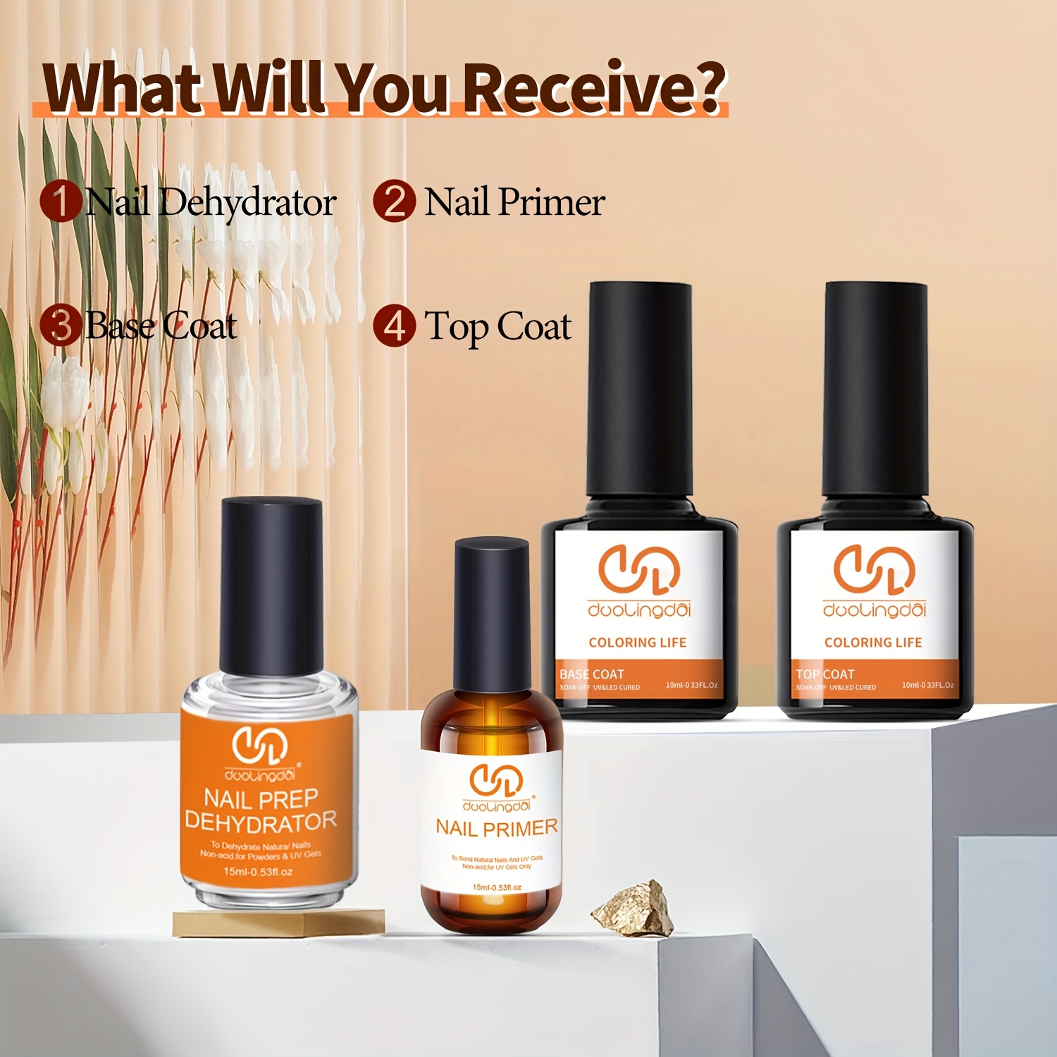 4pcs Top Coat & Base Gel, Prof - Nail Dehydrator Primer recension och pris