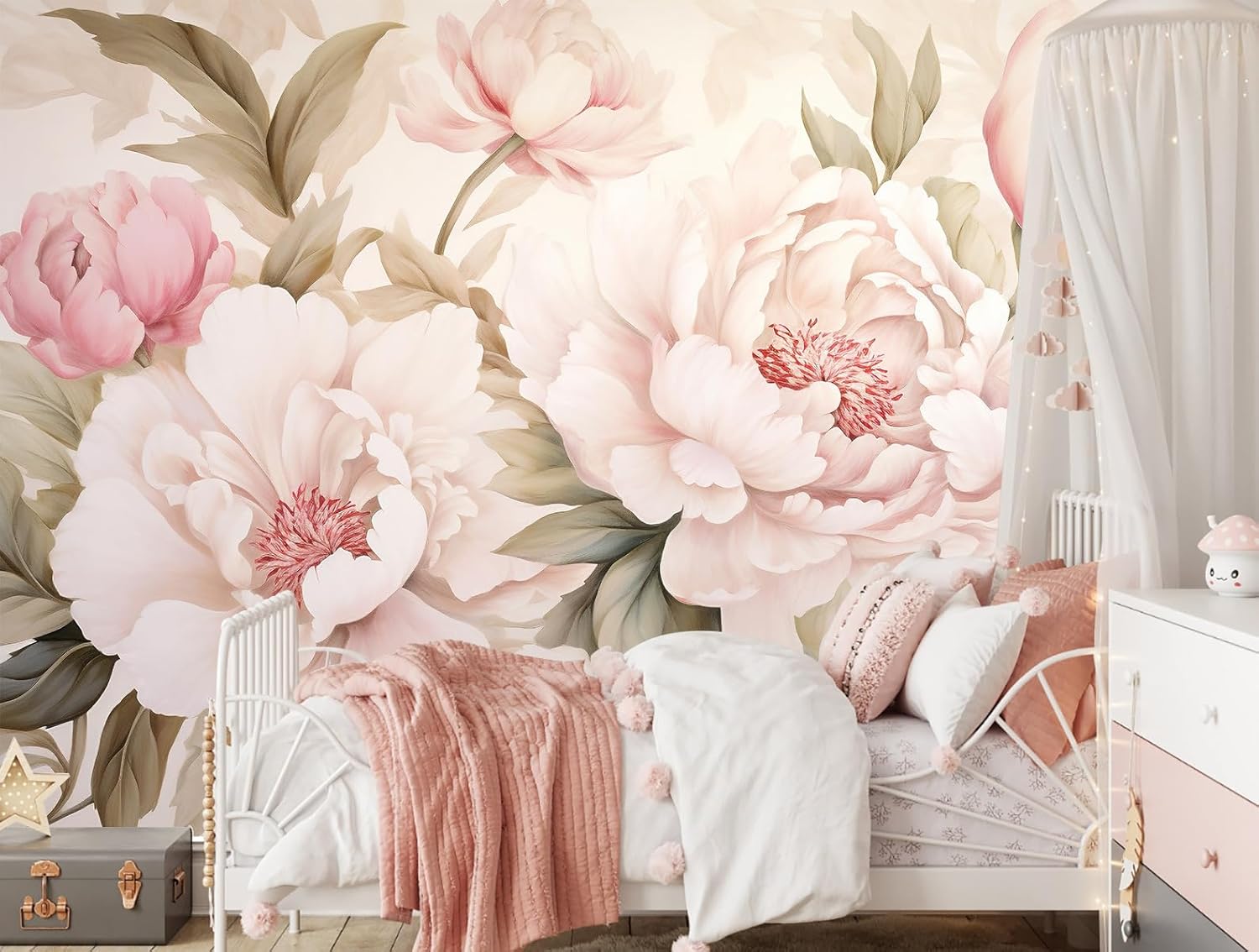 Elegant Peony Floral Mural Wal - Beauty Makeup Desk recension och pris