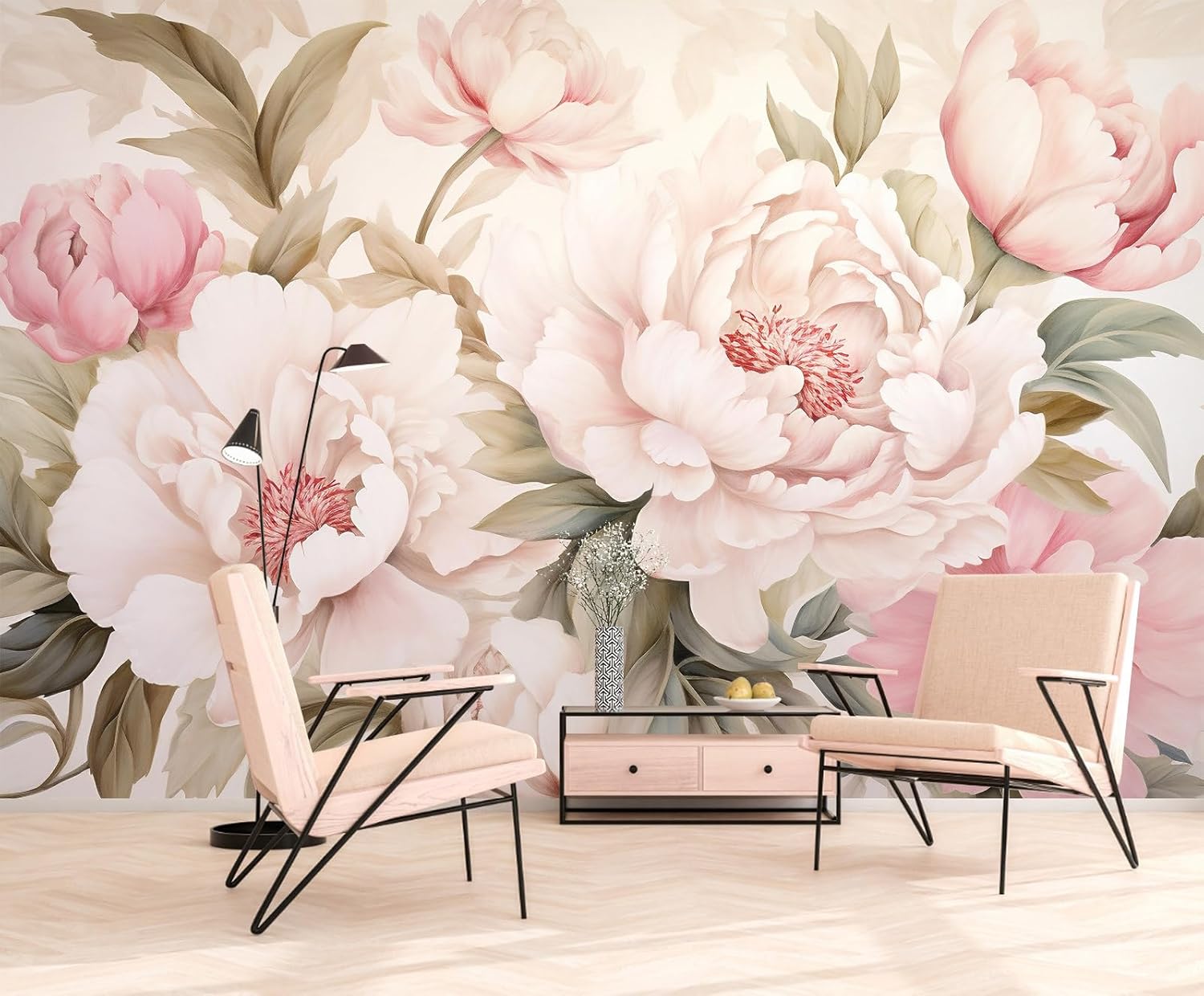 Elegant Peony Floral Mural Wal - Beauty Makeup Desk recension och pris
